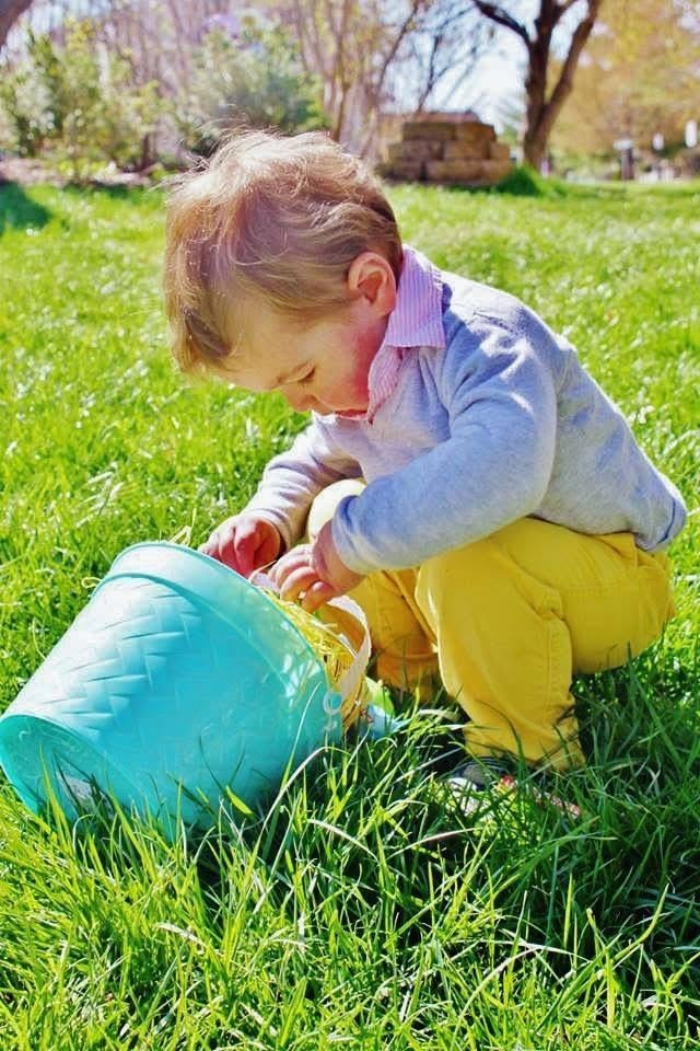 Toddler at Easter egg hunt at Kiddie Care home daycare